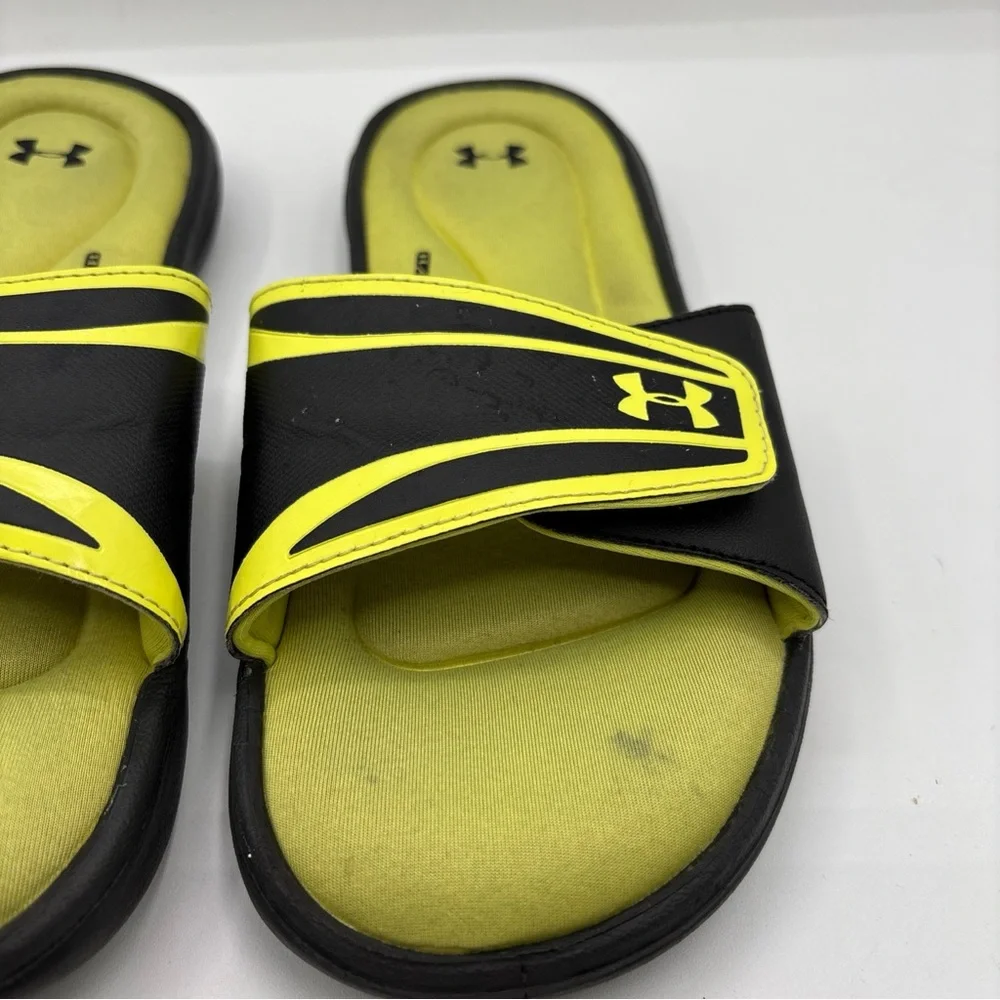Under Armour 4D Foam Slides Black Yellow Comfort Slip On 1226875-009 Men’s S: 7